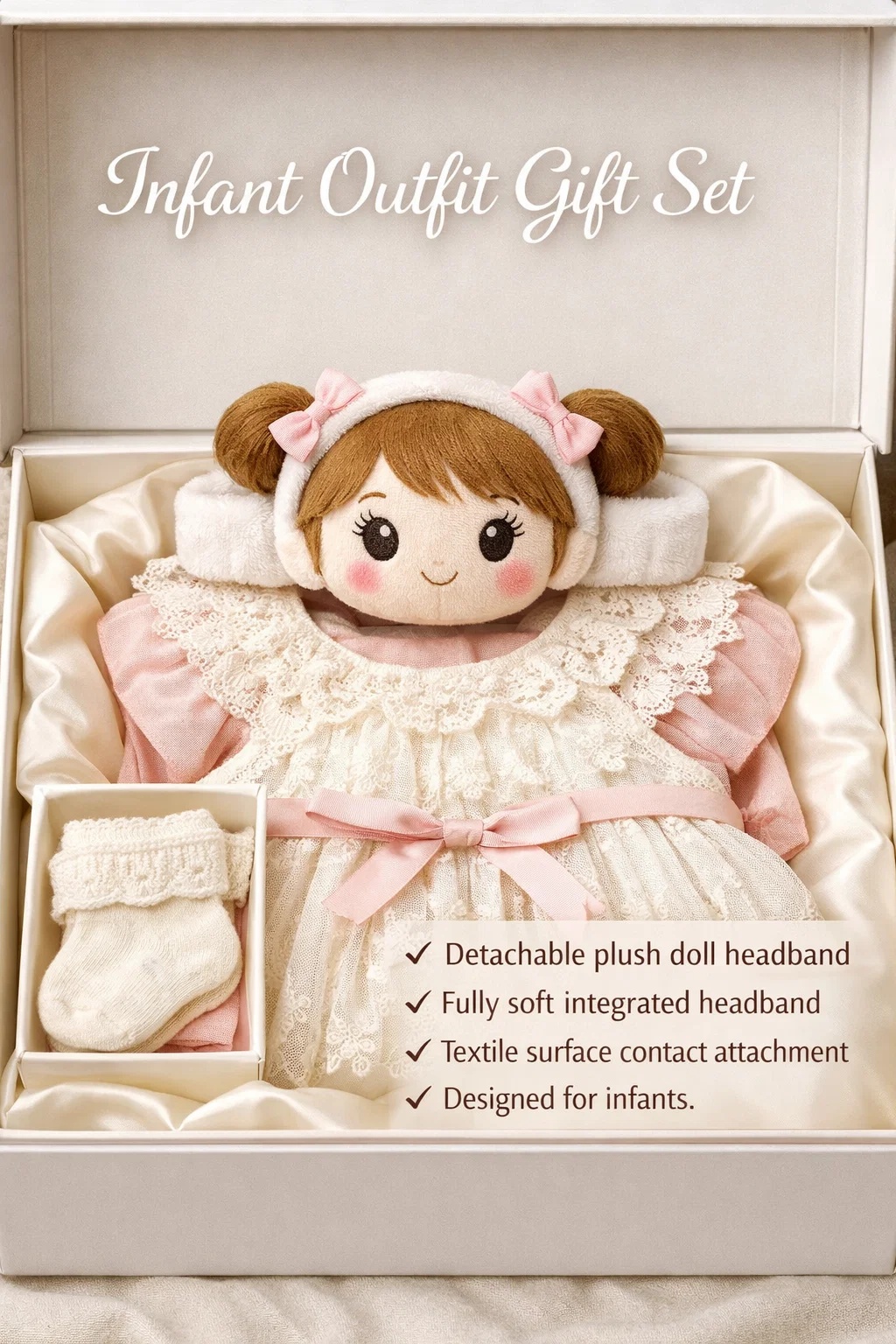 Stylish Baby Gift Set with Detachable Plush Doll Headband and Soft Accessories