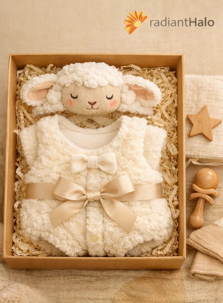 Wholesale Mint Baby Gift Box Sleeveless Ribbed Outfit with Plush Bamboo Shoot Doll Headband