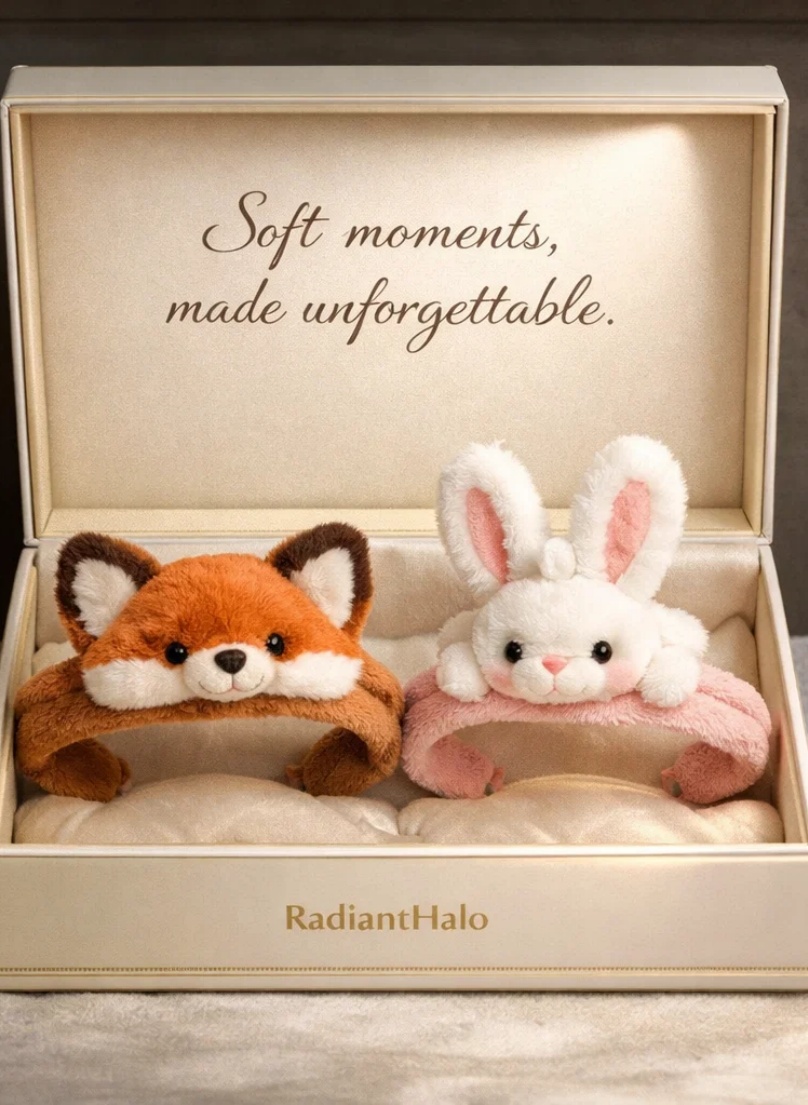 Private Label Fox & Bunny Detachable Plush Baby Headband Duo for Newborn Gift Collections