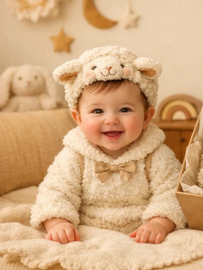 Premium Wholesale Baby Gift Box Plush Sheep Vest Set with Matching Lamb Doll Headband