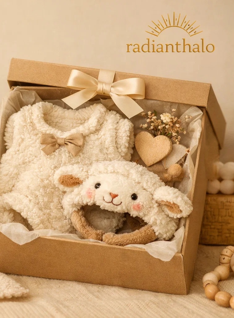 Premium Wholesale Baby Gift Box Plush Sheep Vest Set with Matching Lamb Doll Headband