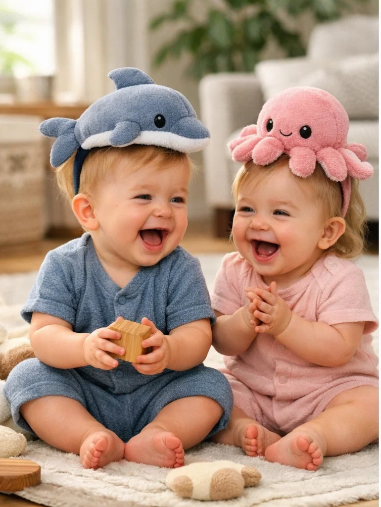 Wholesale Ocean Friends Dolphin & Octopus Detachable Plush Baby Headband Set for Gift and Boutique Sales