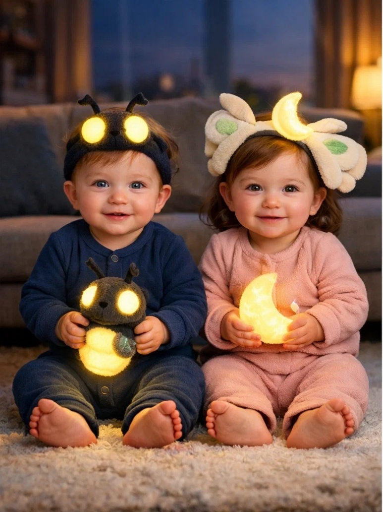 Moon Moth Plush Baby Headband with Soft Glow - Comfortable Cotton for Newborns