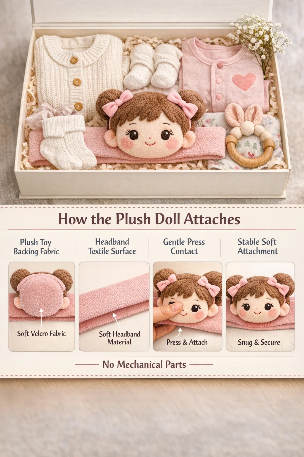 Eco-Friendly Plush Baby Headband Gift Set with Doll | Soft Cotton Clothes and Accessories for Newborns