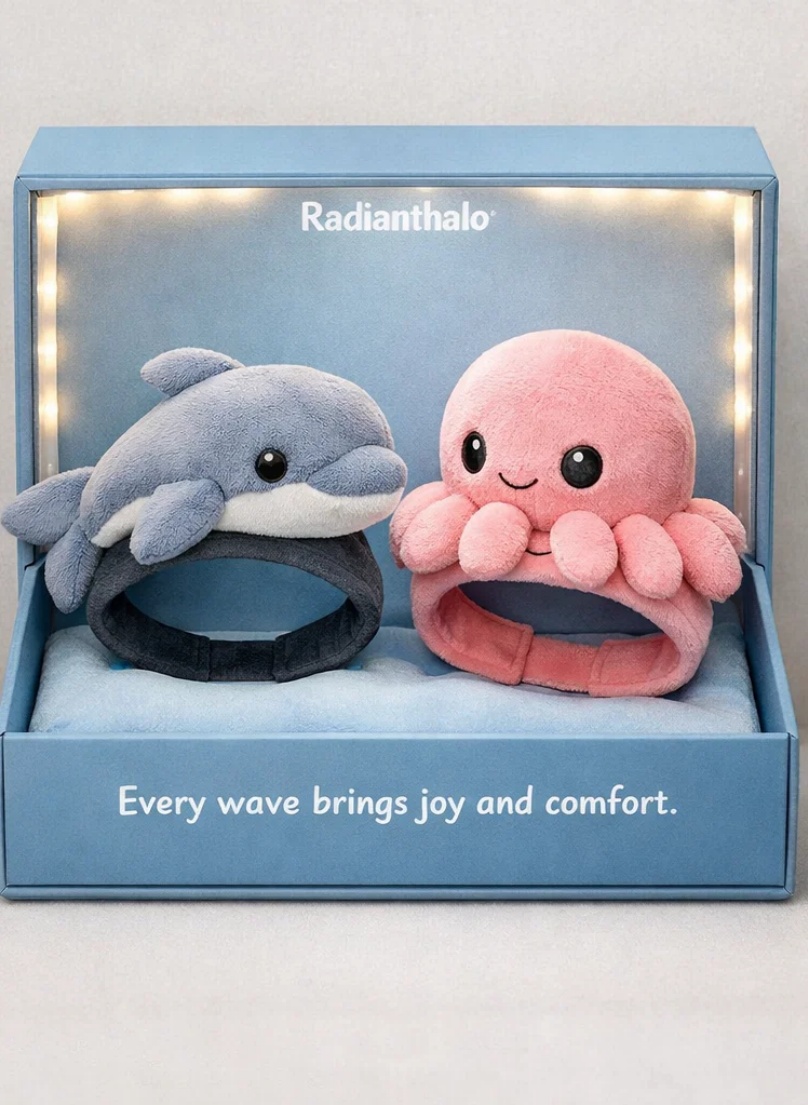 OEM Marine Animal Dolphin & Octopus Plush Baby Headband Gift Set with Custom Branding Options