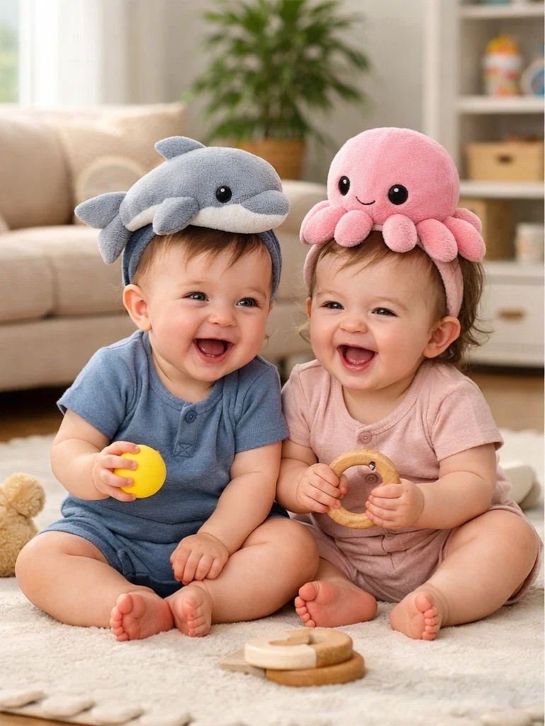 OEM Marine Animal Dolphin & Octopus Plush Baby Headband Gift Set with Custom Branding Options