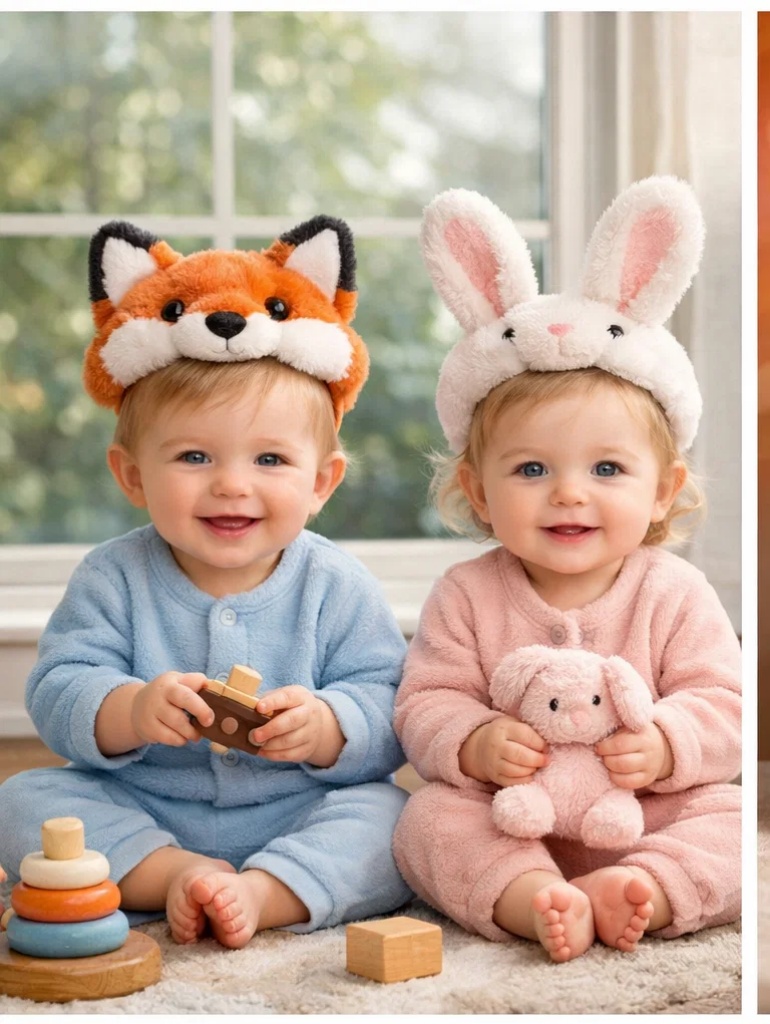 Private Label Fox & Bunny Detachable Plush Baby Headband Duo for Newborn Gift Collections