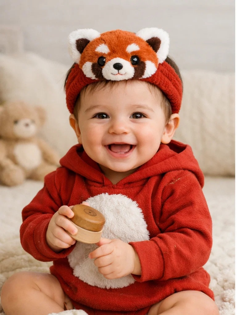 Wholesale Baby Gift Box Orange Red Panda Hoodie Set with Matching Plush Doll Headband and Mittens