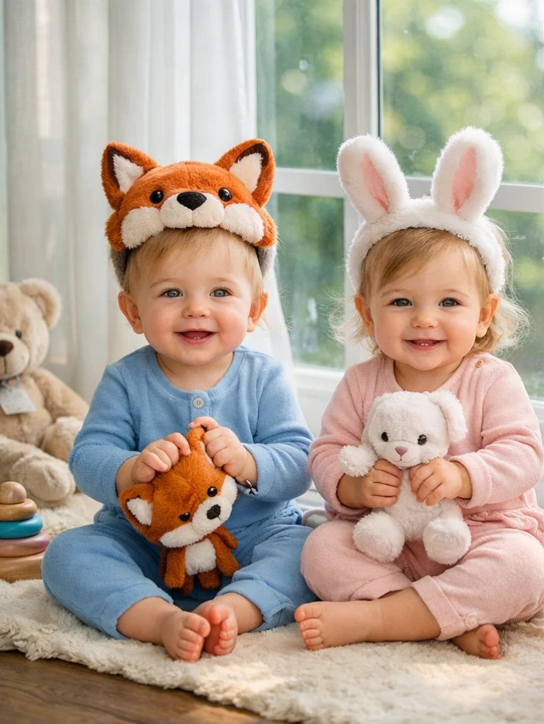 Custom Gift Box Fox Face & Bunny Ears Plush Baby Headband Display Set for Boutique Wholesale