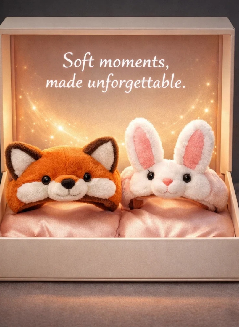 Premium Plush Fox & Bunny Baby Headband Pair with Keepsake Gift Box for Private Label Collections