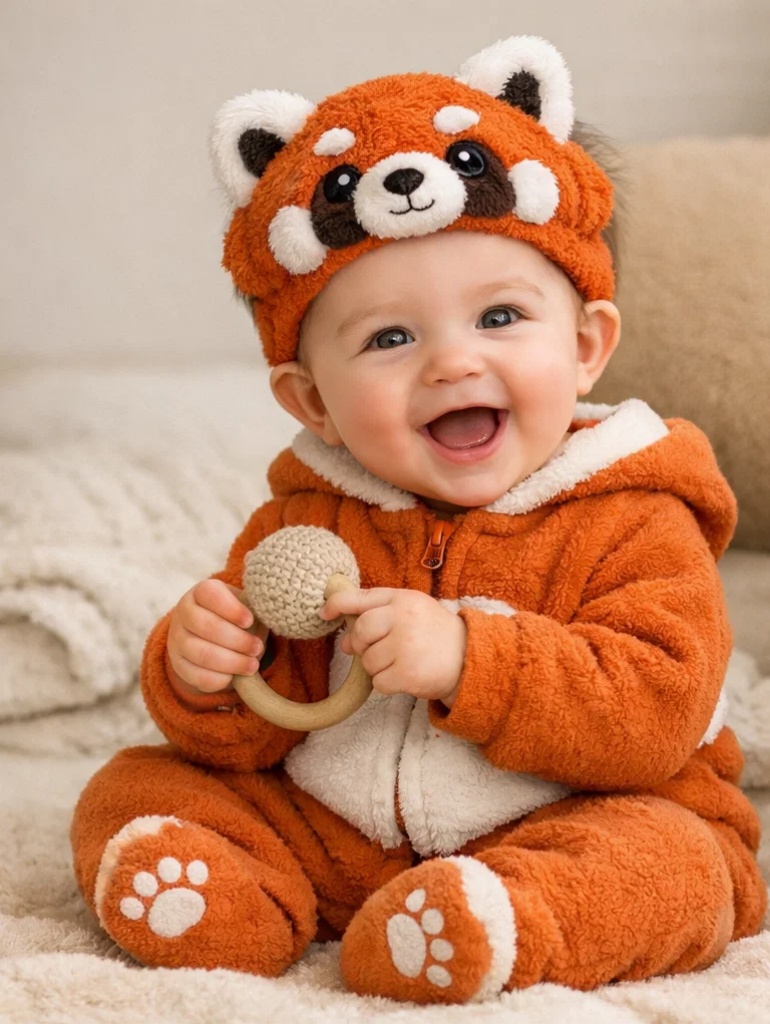 Wholesale Red Panda Baby Gift Box Plush Jacket Set with Matching Doll Headband