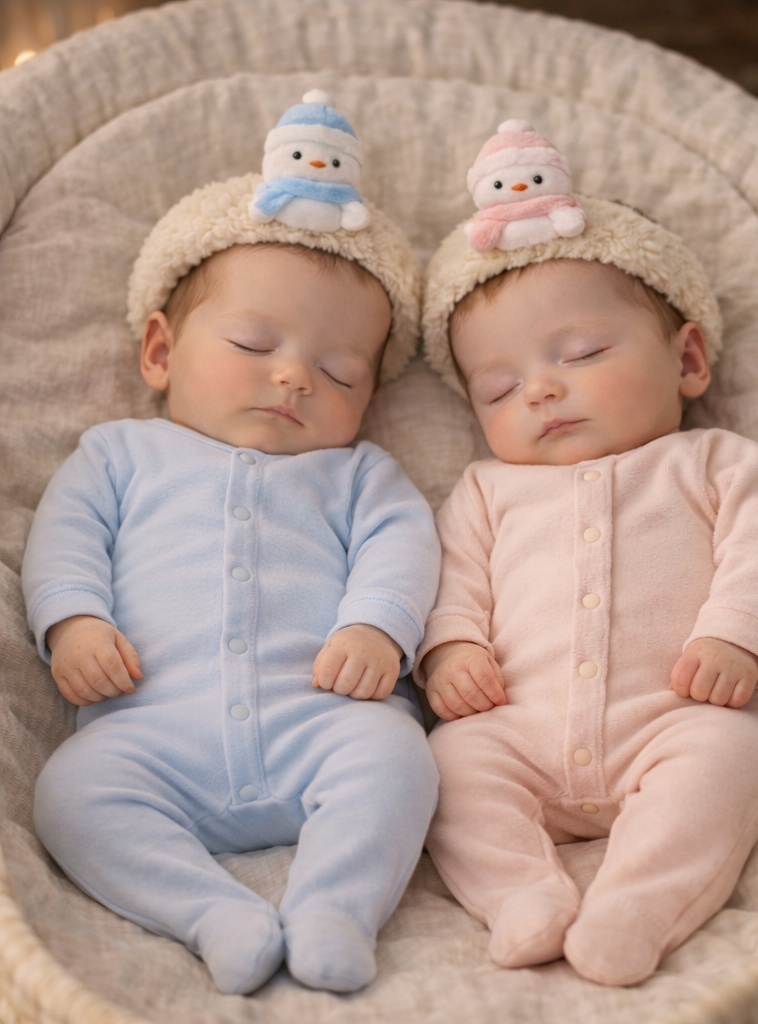 Winter-Themed Baby Headband with Detachable Snowman Design (Blue & Pink)