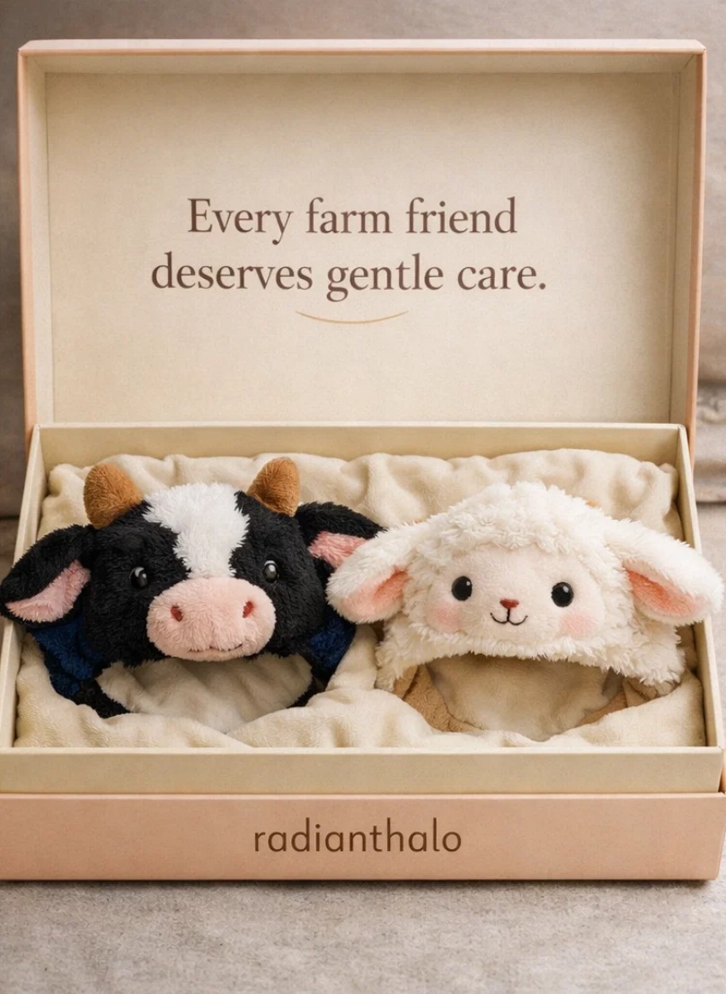 Cow & Lamb Plush Baby Headband Set with Gift Box for Newborn Retail