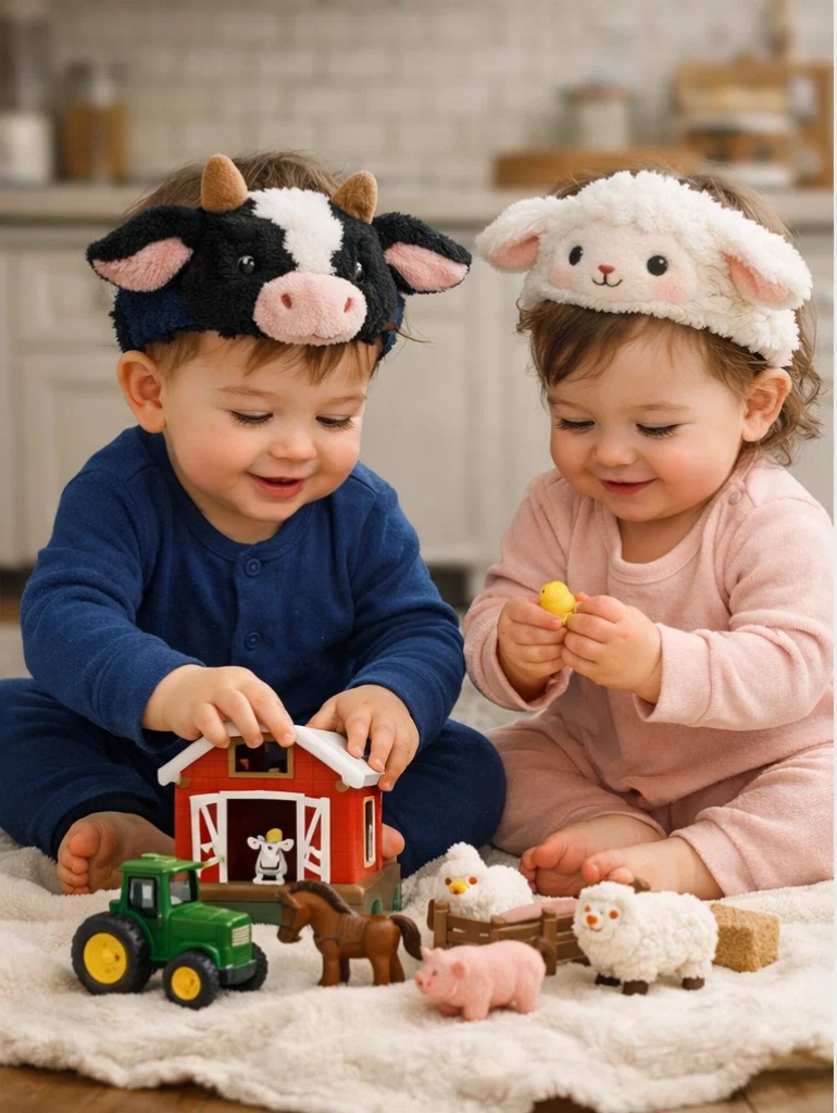 Cow & Lamb Plush Baby Headband Set with Gift Box for Newborn Retail