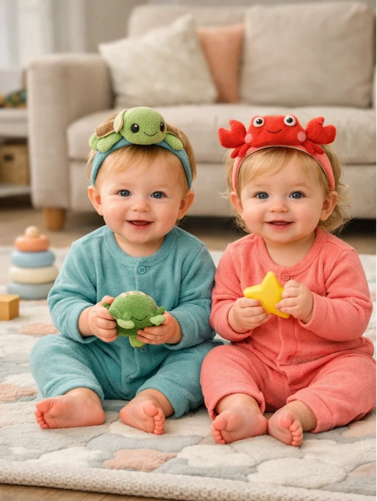 Turtle and Crab Plush Baby Headband Set for Retail and Wholesale Gift Programs