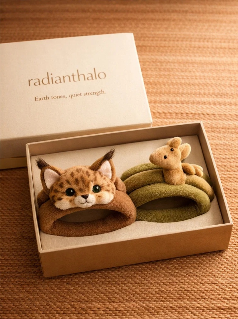 Retail-Ready Forest Lynx & Giraffe Plush Baby Headband Gift Box Set