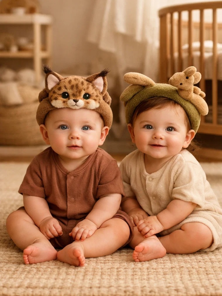 Retail-Ready Forest Lynx & Giraffe Plush Baby Headband Gift Box Set