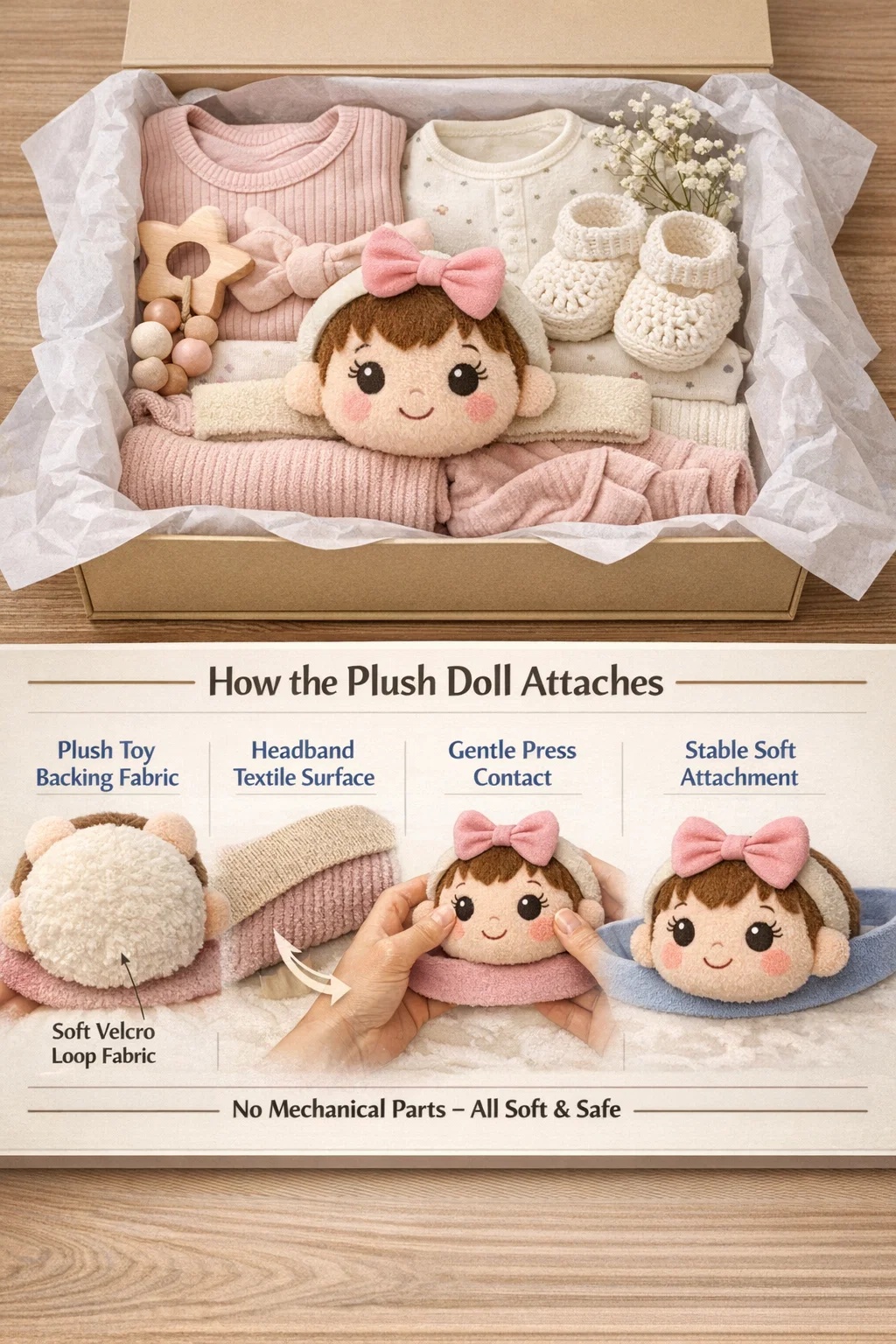 Premium Plush Doll Headband and Baby Clothing Set | Soft Cotton Newborn Accessories for Baby Boutiques