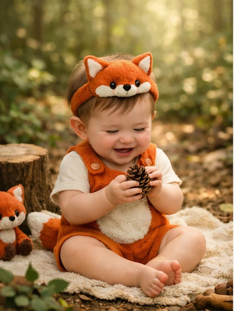 Wholesale Fox Baby Gift Box Plush Hoodie Set with Matching Fox Doll Headband and Booties