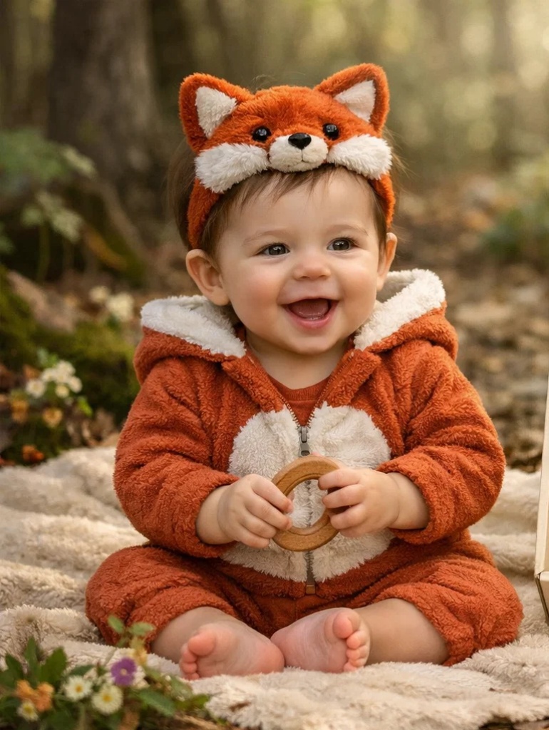 Boutique Wholesale Fox Baby Gift Box Plush Romper Set with Matching Doll Headband and Socks