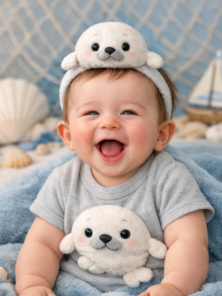 Premium Wholesale Seal Baby Gift Box Plush Romper Set with Matching Doll Headband and Booties