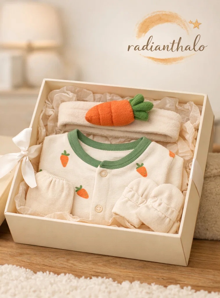 Premium Wholesale Baby Gift Box Wrap Style Cream Set with Plush Carrot Doll Headband