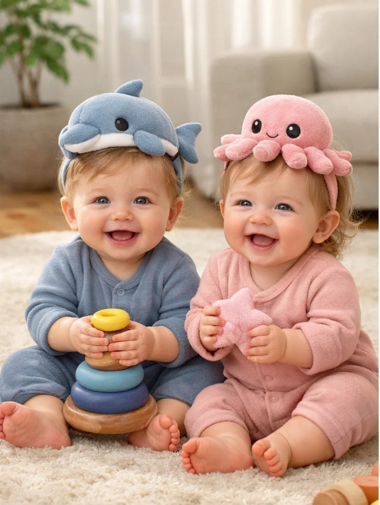 OEM Marine Animal Dolphin & Octopus Plush Baby Headband Set for Retail and Wholesale