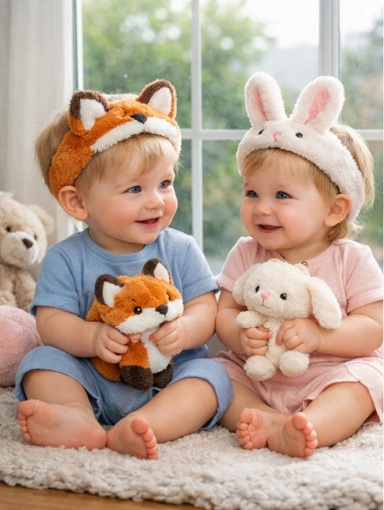 Fox & Rabbit Cartoon Detachable Baby Headband Set - Soft Cotton for Newborns