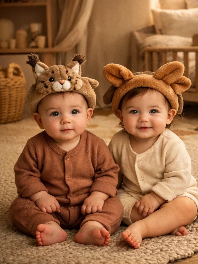 Boutique-Ready Woodland Lynx & Fox Plush Baby Headband Gift Box Set
