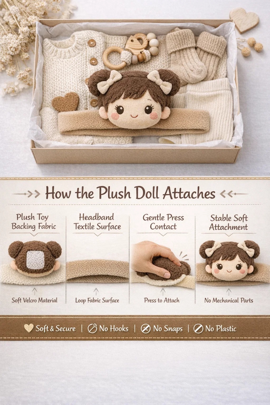 Plush Doll Baby Headband Gift Set with Soft Cotton Newborn Clothing | Perfect Gift Set for Retailers
