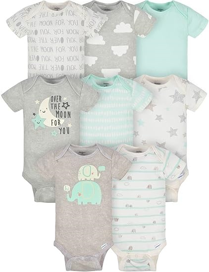 Body bébé avec des motifs de nuages et d'éléphants, lot de 8 – Manches courtes, doux et confortable