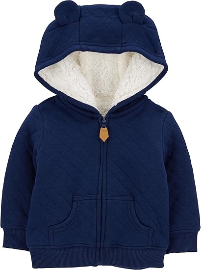 Blauer Baby-Jacke mit Bärenohren und weichem Innenfutter