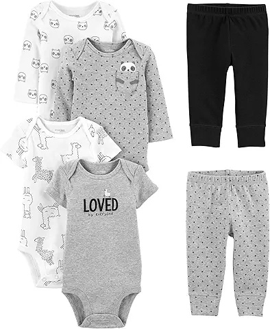 Conjunto 5 Peças Body e Calça Infantil com Estampas de Animais — Conforto e Estilo