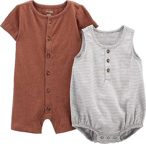 2点セット：男の子用ナチュラルカラー半袖＆ノースリーブロンパース
