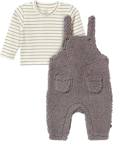 Baby Jumpsuit Set - Cotton Long Sleeve Romper & Fleece Overalls
