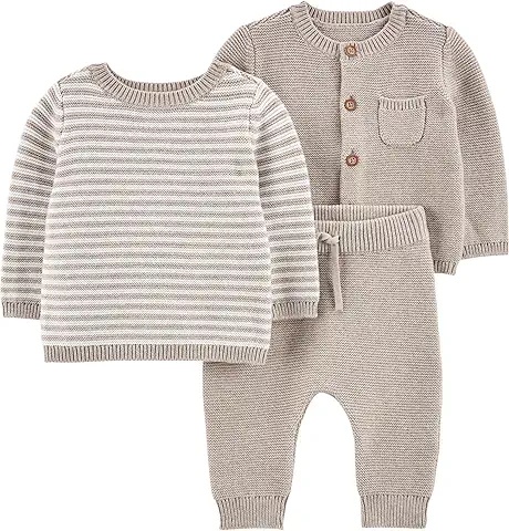 Conjunto de 3 Piezas de Ropa de Bebé con Estampado a Rayas y Cardigan de Punto - Ropa Suave y Cómoda para Bebé