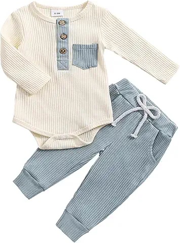 Baby Boy Outfit - 3-Piece Set with Long Sleeve Bodysuit, Pants & Beanie