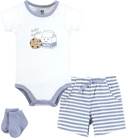 Baby Cookie and Milk Outfit Set - Bodysuit, Shorts & Socks