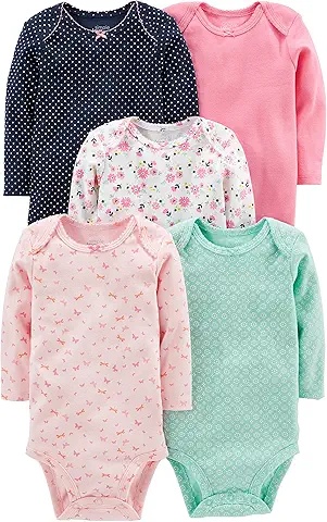 Floral Long Sleeve Baby Bodysuits (5-Pack)