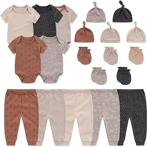Soft Baby Bodysuit Set, 4-Piece with Hats and Mittens, Comfortable for Newborns