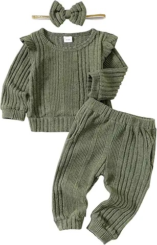 Baby Ribbed Sweater Set, Soft Knit Outfit with Matching Headband