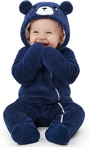 Cozy Baby Fleece Bear Suit with Hood - Soft & Warm for Newborns