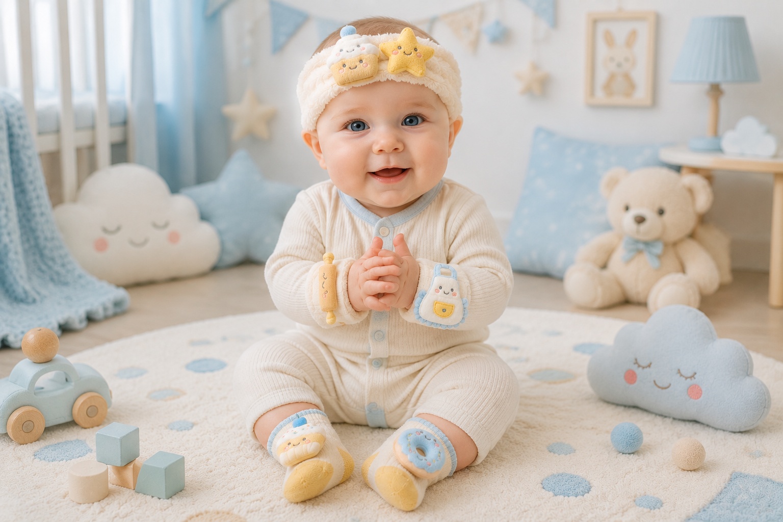 Wholesale Detachable Plush Dessert Baby Headband Gift Set with Matching Socks & Wristbands