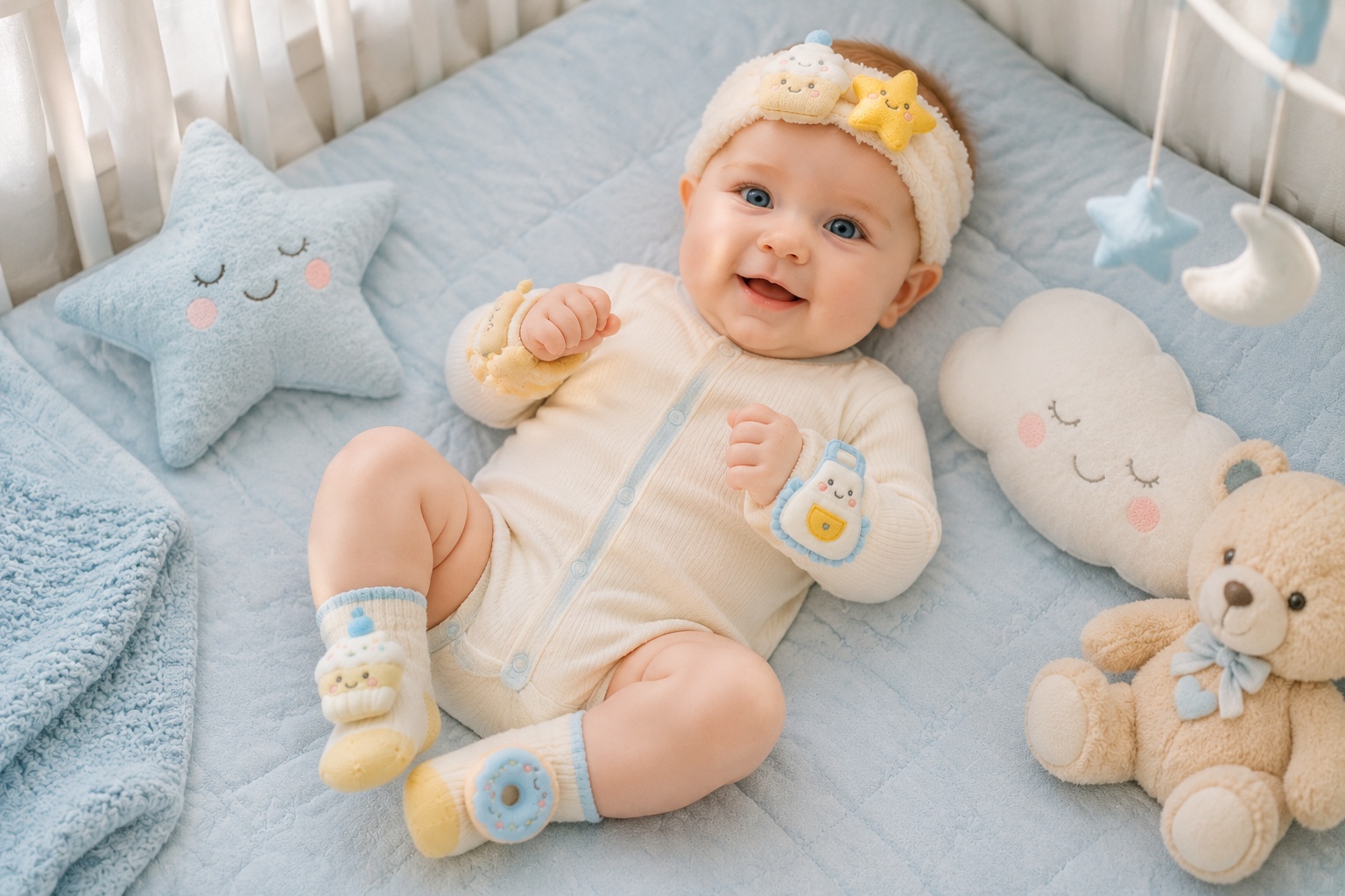 Wholesale Detachable Plush Dessert Baby Headband Gift Set with Matching Socks & Wristbands