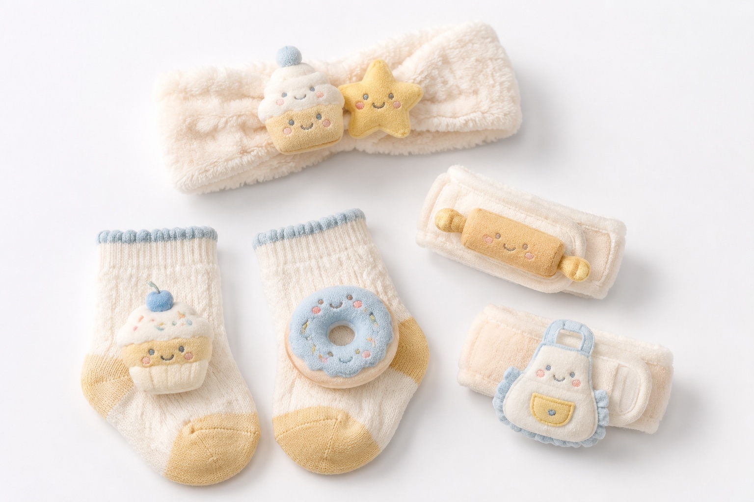 Wholesale Detachable Plush Dessert Baby Headband Gift Set with Matching Socks & Wristbands