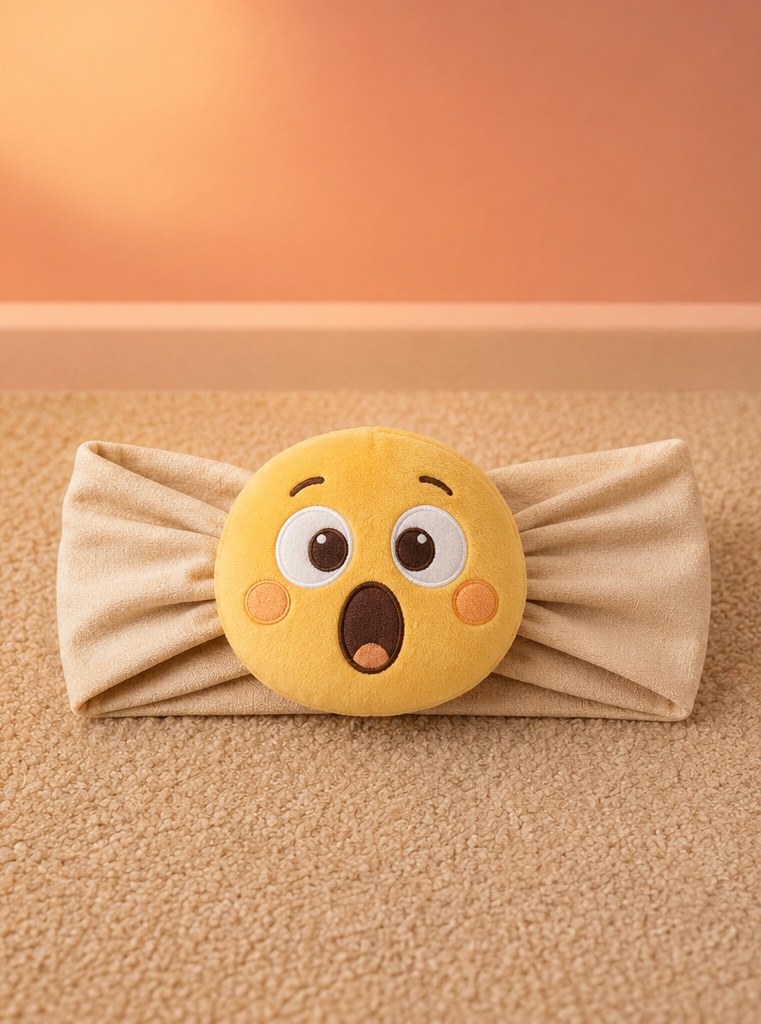 Boutique-fertiges Überraschtes Emoji Baby-Stirnband aus Plüsch für Großhandel und Babyshops