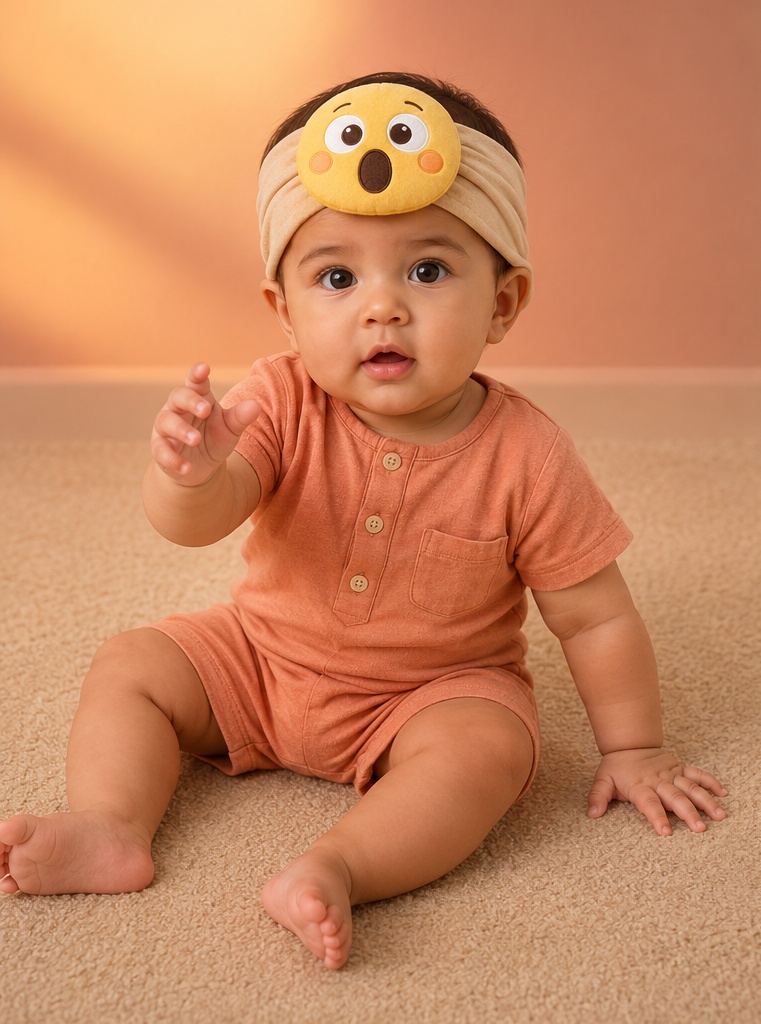 Boutique-fertiges Überraschtes Emoji Baby-Stirnband aus Plüsch für Großhandel und Babyshops