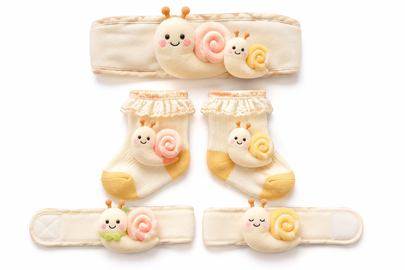 Wholesale Snail Baby Plush Headband Gift Set with Socks & Wristbands | Boutique-Ready Coordinated Newborn Accessories