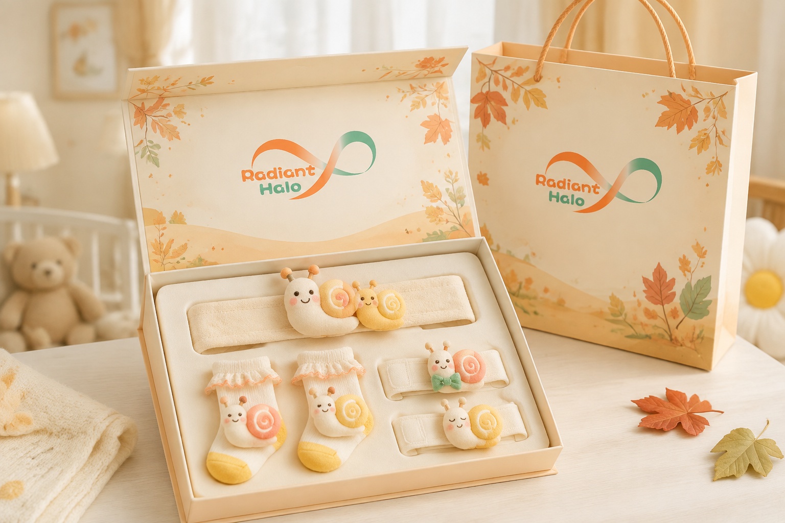 Wholesale Snail Baby Plush Headband Gift Set with Socks & Wristbands | Boutique-Ready Coordinated Newborn Accessories