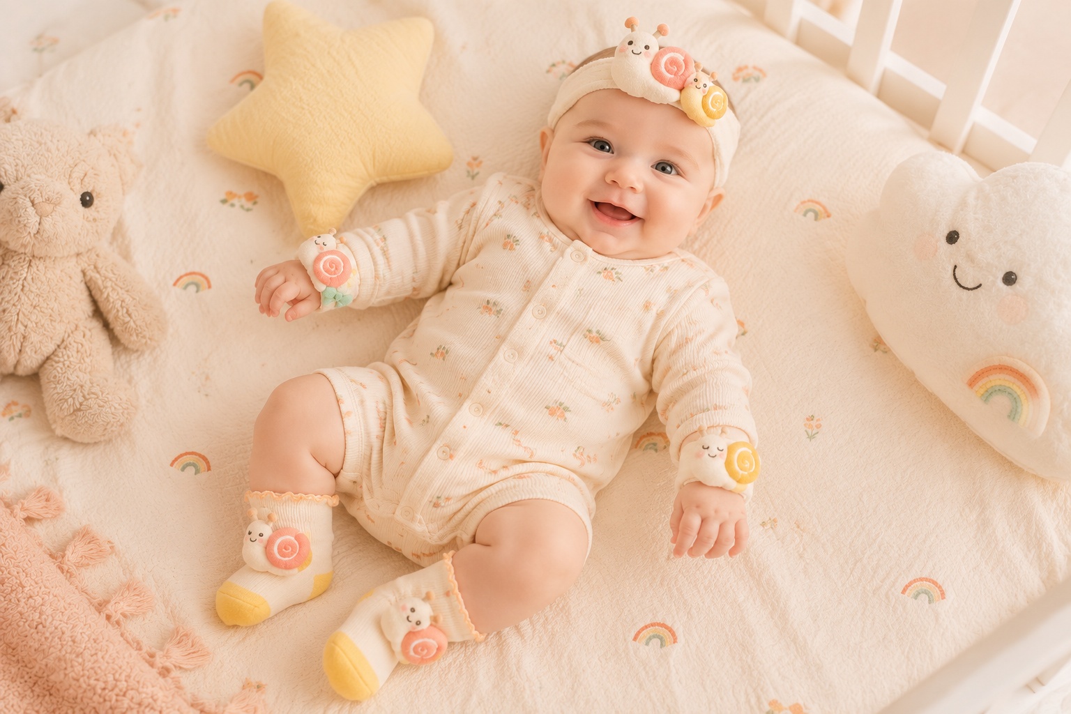 Wholesale Snail Baby Plush Headband Gift Set with Socks & Wristbands | Boutique-Ready Coordinated Newborn Accessories